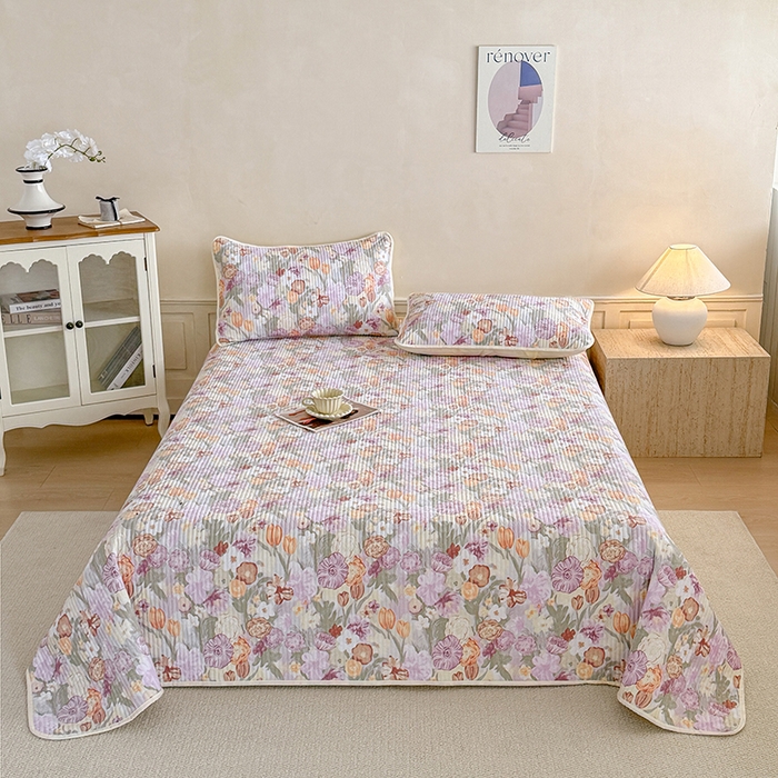 91家纺网 家纺一手货源 找家纺 大元 2025新款A类数码印花朴棉夹棉床盖老粗布床盖双面可用 锦花