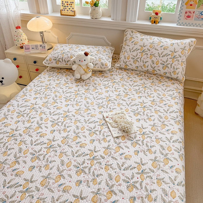 91家纺网 家纺一手货源 找家纺 大元 2025新款A类数码印花朴棉夹棉床盖老粗布床盖双面可用 小柠檬