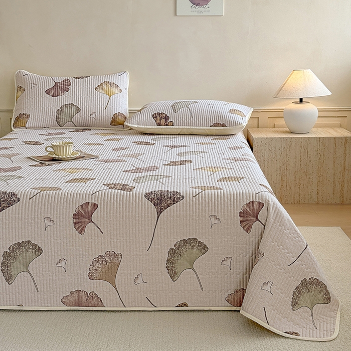 大元 2025新款A类数码印花朴棉夹棉床盖老粗布床盖双面可用 银杏叶