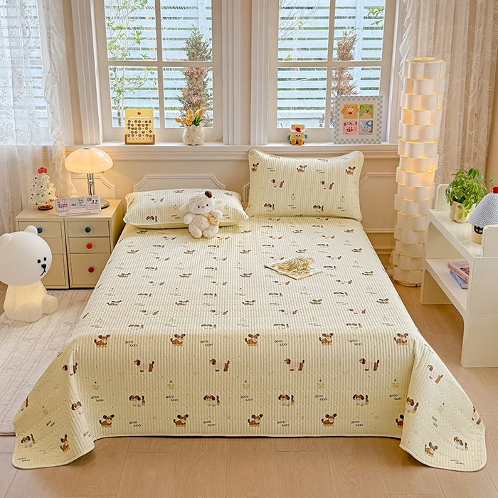 91家纺网 家纺一手货源 找家纺 大元 2025新款A类数码印花朴棉夹棉床盖老粗布床盖双面可用 汪汪派