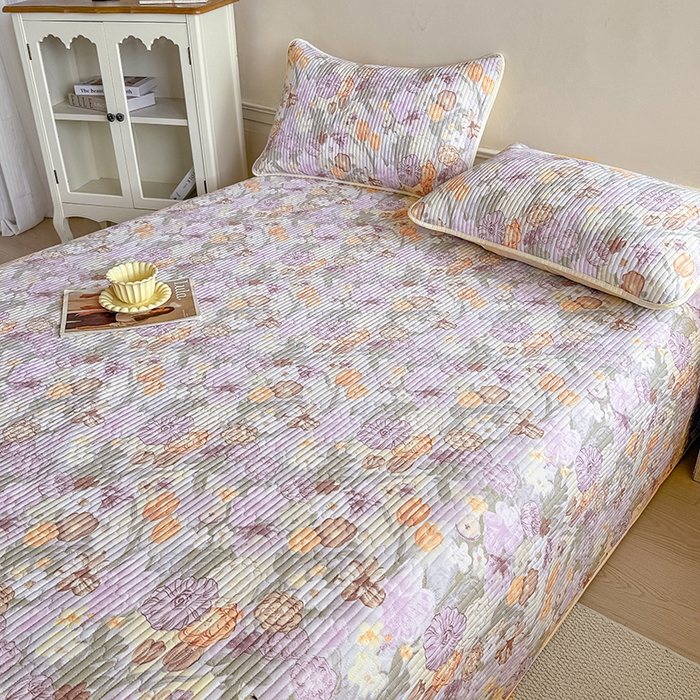 91家纺网 家纺一手货源 找家纺 大元 2025新款A类数码印花朴棉夹棉床盖老粗布床盖双面可用 锦花