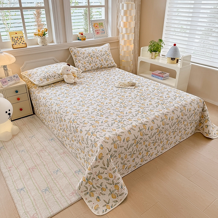 91家纺网 家纺一手货源 找家纺 大元 2025新款A类数码印花朴棉夹棉床盖老粗布床盖双面可用 小柠檬