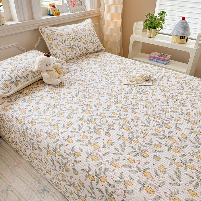 91家纺网 家纺一手货源 找家纺 大元 2025新款A类数码印花朴棉夹棉床盖老粗布床盖双面可用 小柠檬