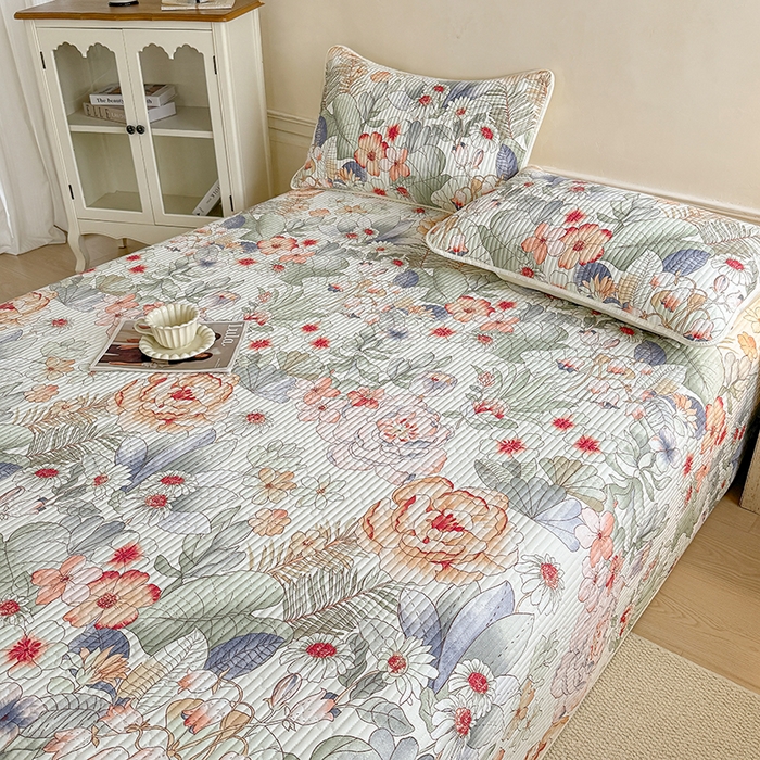 91家纺网 家纺一手货源 找家纺 大元 2025新款A类数码印花朴棉夹棉床盖老粗布床盖双面可用 群芳