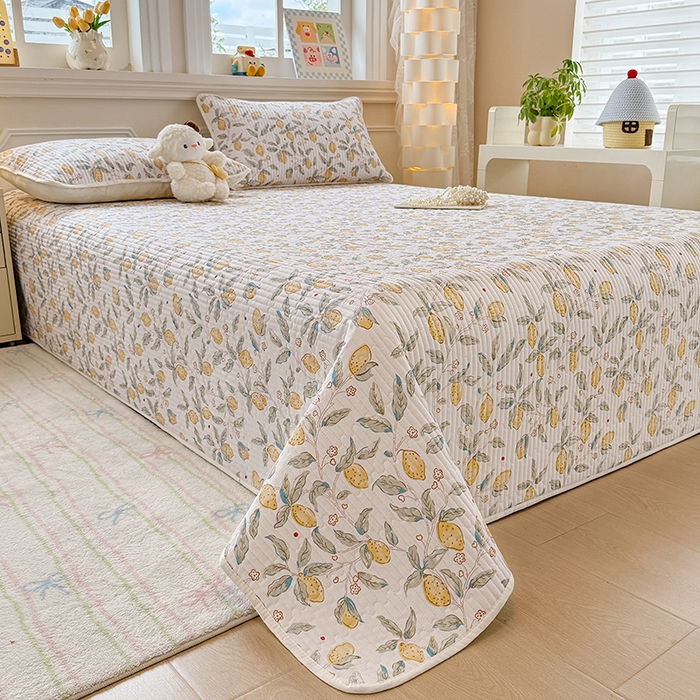 91家纺网 家纺一手货源 找家纺 大元 2025新款A类数码印花朴棉夹棉床盖老粗布床盖双面可用 小柠檬