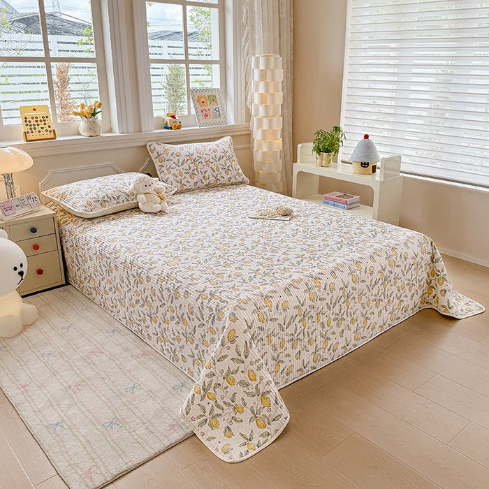 91家纺网 家纺一手货源 找家纺 大元 2025新款A类数码印花朴棉夹棉床盖老粗布床盖双面可用 小柠檬