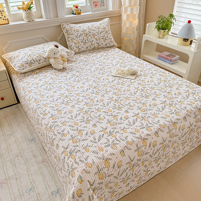 91家纺网 家纺一手货源 找家纺 大元 2025新款A类数码印花朴棉夹棉床盖老粗布床盖双面可用 小柠檬