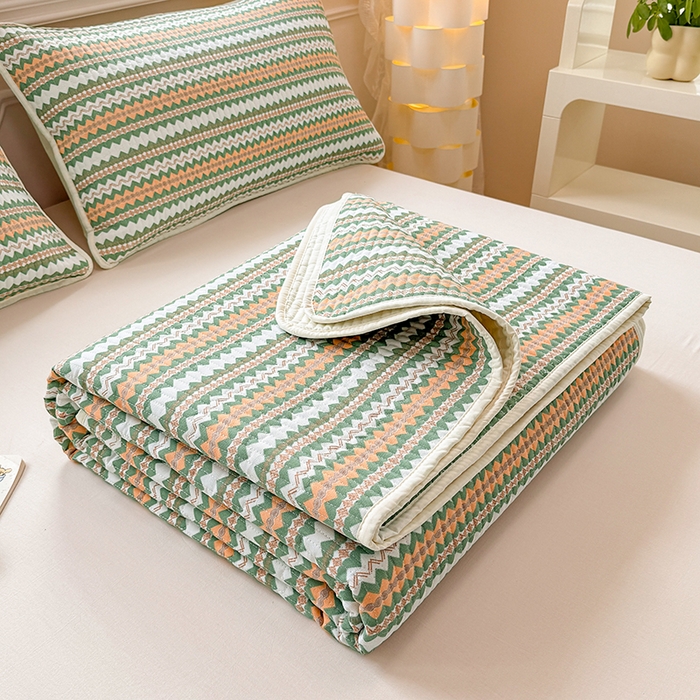 91家纺网 家纺一手货源 找家纺 大元 2025新款A类数码印花朴棉夹棉床盖老粗布床盖双面可用 多彩条纹