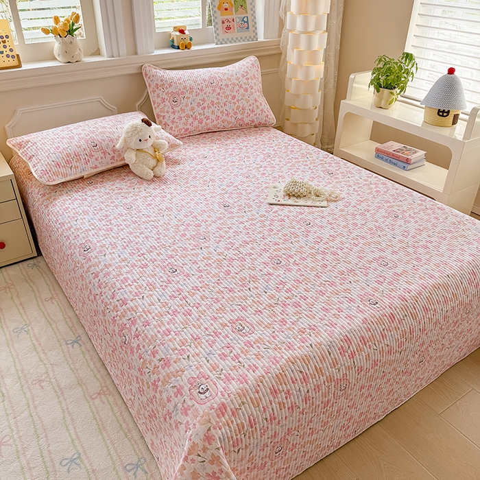 91家纺网 家纺一手货源 找家纺 大元 2025新款A类数码印花朴棉夹棉床盖老粗布床盖双面可用 礼花兔