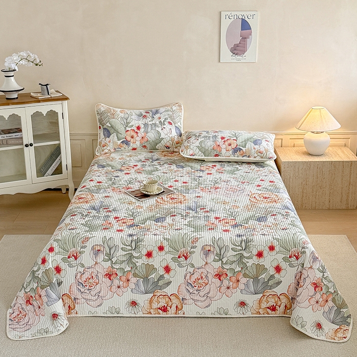 91家纺网 家纺一手货源 找家纺 大元 2025新款A类数码印花朴棉夹棉床盖老粗布床盖双面可用 群芳