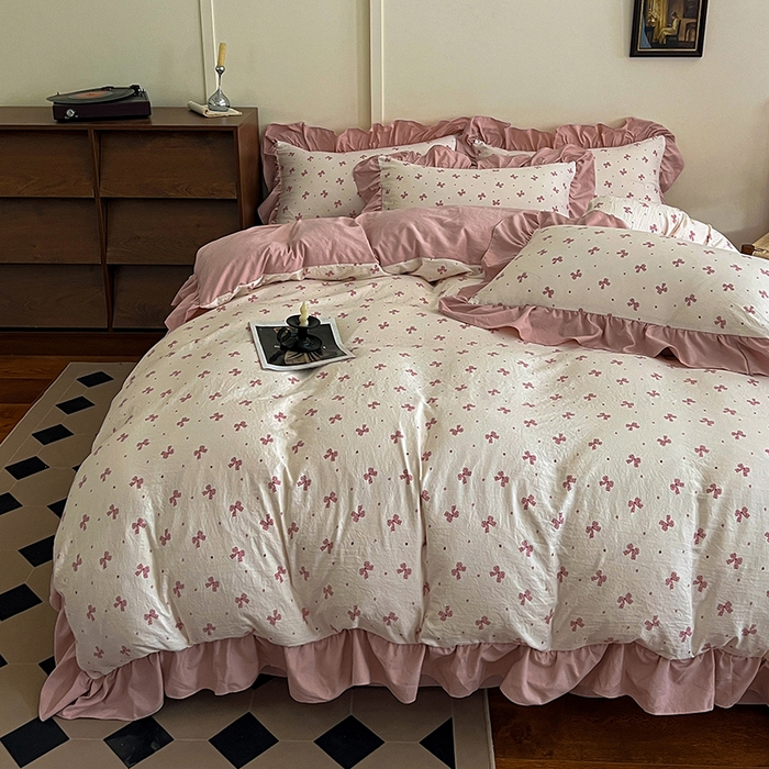 91家纺网 家纺一手货源 找家纺 （总）梦莱斯 2025新款高克重云感棉四件套-花边款