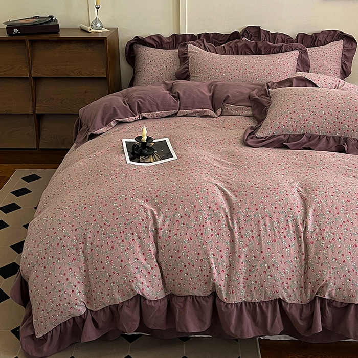 91家纺网 家纺一手货源 找家纺 （总）梦莱斯 2025新款高克重云感棉四件套-花边款