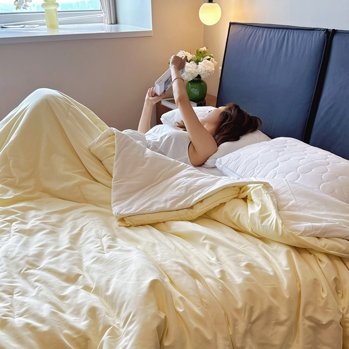 91家纺网 家纺一手货源 找家纺 兜米家居 2025新款深睡被Pro拉链款二合一控温四季被可机洗被子被芯 鹅黄色