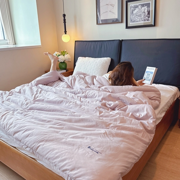 91家纺网 家纺一手货源 找家纺 兜米家居 2025新款深睡被Pro拉链款二合一控温四季被可机洗被子被芯 雾凇粉