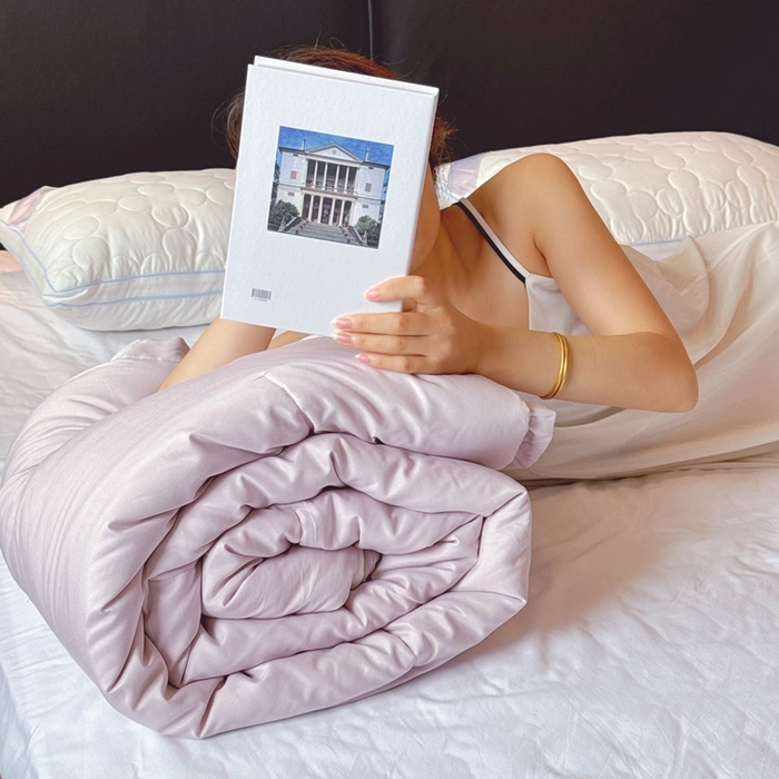 91家纺网 家纺一手货源 找家纺 兜米家居 2025新款深睡被Pro拉链款二合一控温四季被可机洗被子被芯 雾凇粉