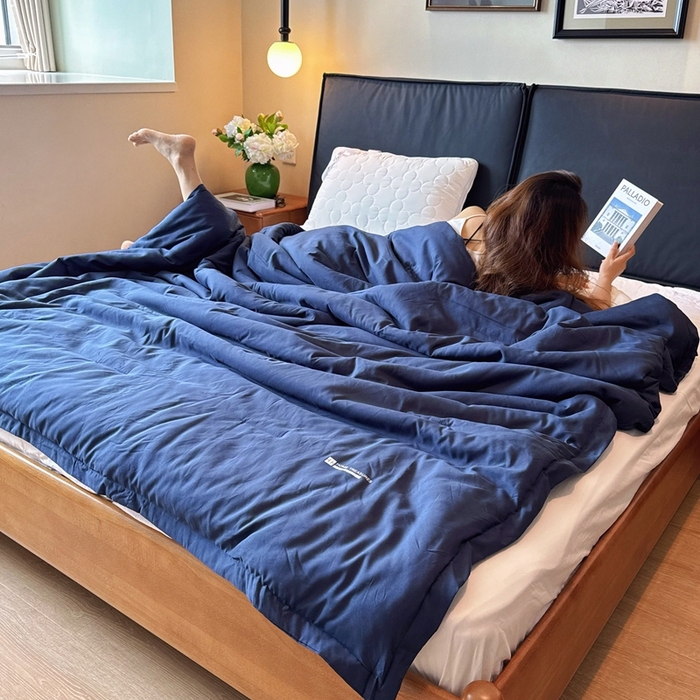 91家纺网 家纺一手货源 找家纺 兜米家居 2025新款深睡被Pro拉链款二合一控温四季被可机洗被子被芯 远山蓝