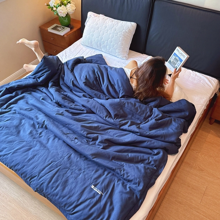 91家纺网 家纺一手货源 找家纺 兜米家居 2025新款深睡被Pro拉链款二合一控温四季被可机洗被子被芯 远山蓝