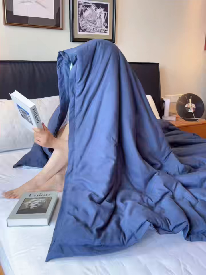 91家纺网 家纺一手货源 找家纺 兜米家居 2025新款深睡被Pro拉链款二合一控温四季被可机洗被子被芯 远山蓝