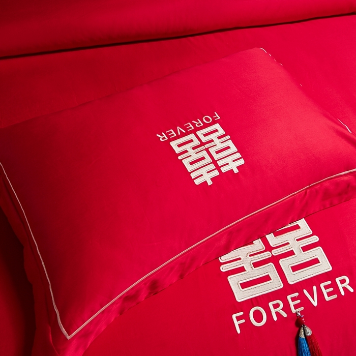 91家纺网 家纺一手货源 找家纺 布乐意 2025新款全棉长绒棉贡缎提花全工艺喷气重工新中式绣花大红婚庆四件套多件套直播吾家有喜