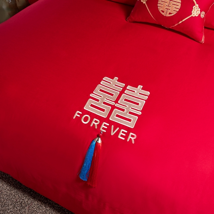 91家纺网 家纺一手货源 找家纺 布乐意 2025新款全棉长绒棉贡缎提花全工艺喷气重工新中式绣花大红婚庆四件套多件套直播吾家有喜