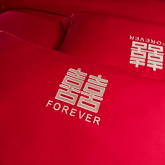 91家纺网 家纺一手货源 找家纺 布乐意 2025新款全棉长绒棉贡缎提花全工艺喷气重工新中式绣花大红婚庆四件套多件套直播吾家有喜