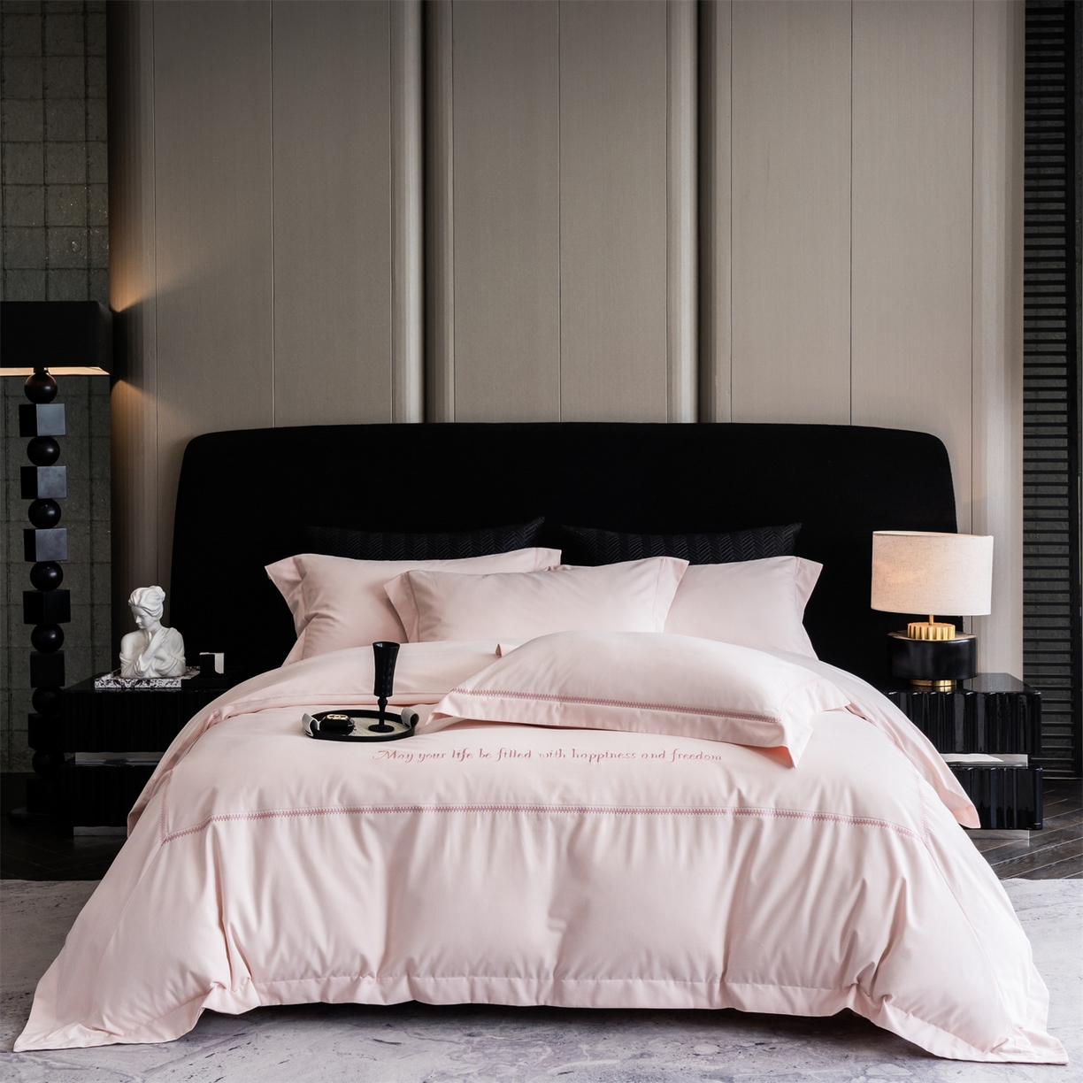 鼎飞家纺 2025新款秋冬全棉加厚磨毛刺绣四件套-柏林 柏林-柔粉