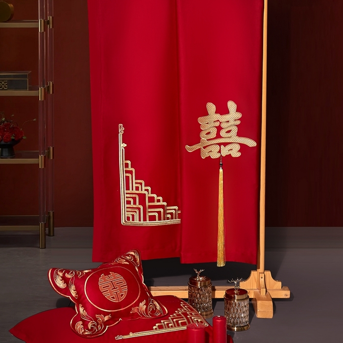 91家纺网 家纺一手货源 找家纺 布乐意 2025新款全棉长绒棉贡缎提花全工艺喷气重工新中式绣花大红婚庆四件套多件套直播一见钟情