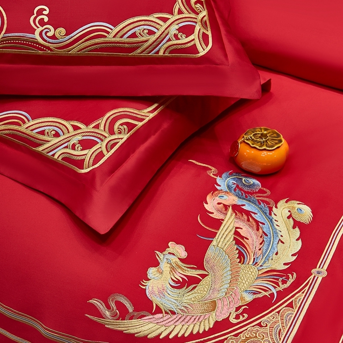 91家纺网 家纺一手货源 找家纺 布乐意 2025新款全棉长绒棉贡缎提花全工艺喷气重工新中式绣花大红婚庆四件套多件套直播早生贵子