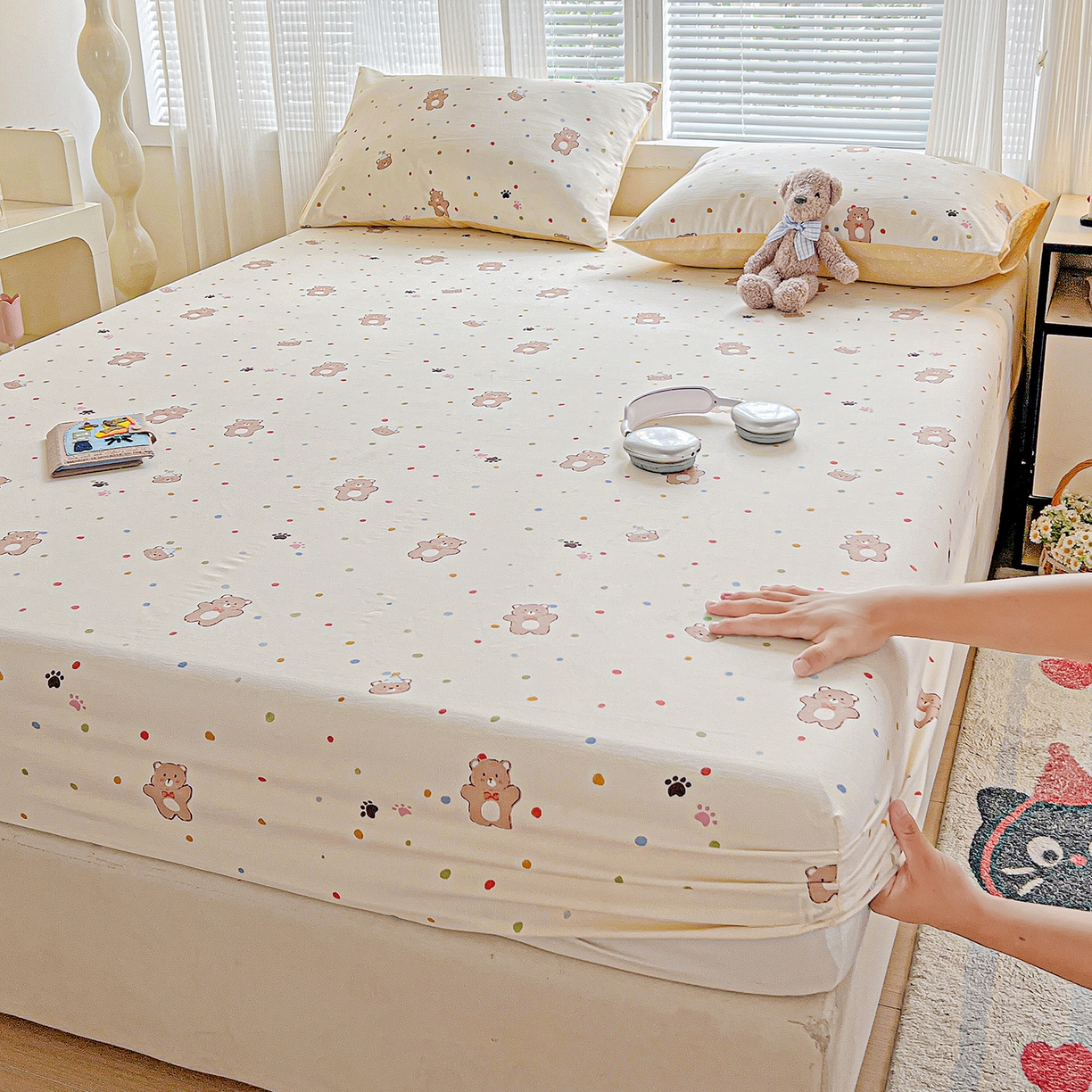 91家纺网 家纺一手货源 找家纺 （总）格真 2025秋冬新款110克高克重提花加厚皱皱纱双层纱印花单床笠