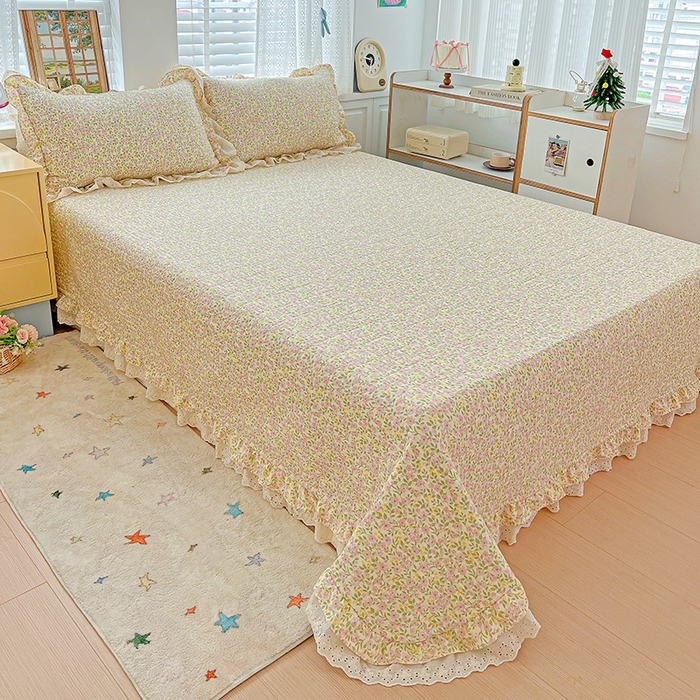 91家纺网 家纺一手货源 找家纺 （总）梦莱斯 2025新款田园碎花纯棉花边四件套-床盖款