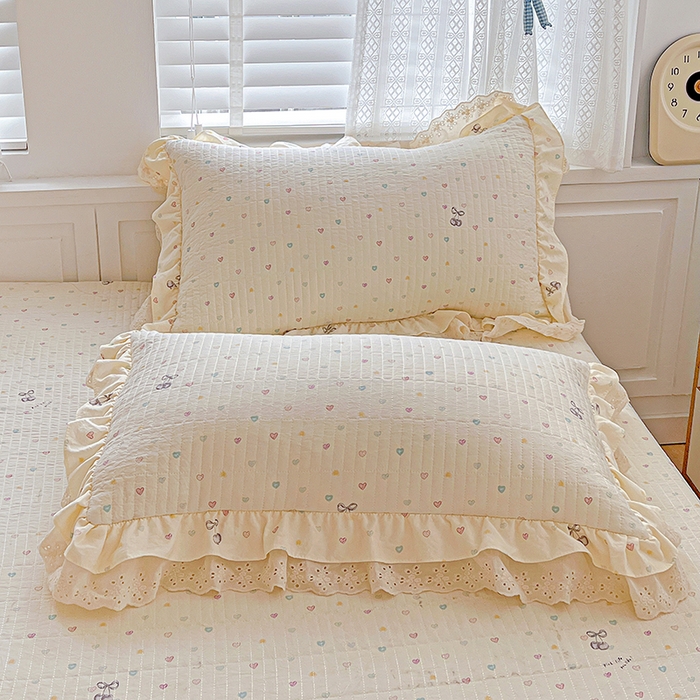 91家纺网 家纺一手货源 找家纺 梦莱斯 2025新款田园碎花纯棉花边四件套-床盖款 恋爱季