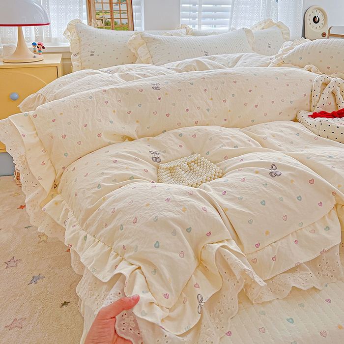 梦莱斯 2025新款田园碎花纯棉花边四件套-床盖款 恋爱季