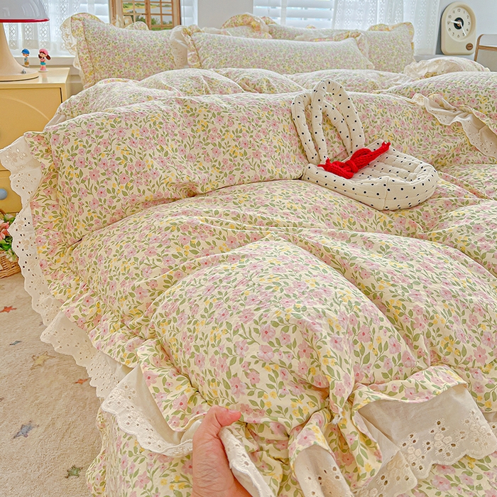 梦莱斯 2025新款田园碎花纯棉花边四件套-床盖款 采薇