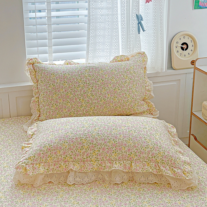 91家纺网 家纺一手货源 找家纺 梦莱斯 2025新款田园碎花纯棉花边四件套-床盖款 采薇