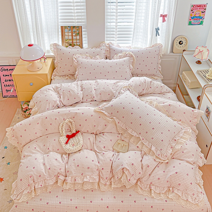 91家纺网 家纺一手货源 找家纺 梦莱斯 2025新款田园碎花纯棉花边四件套-床盖款 花精灵