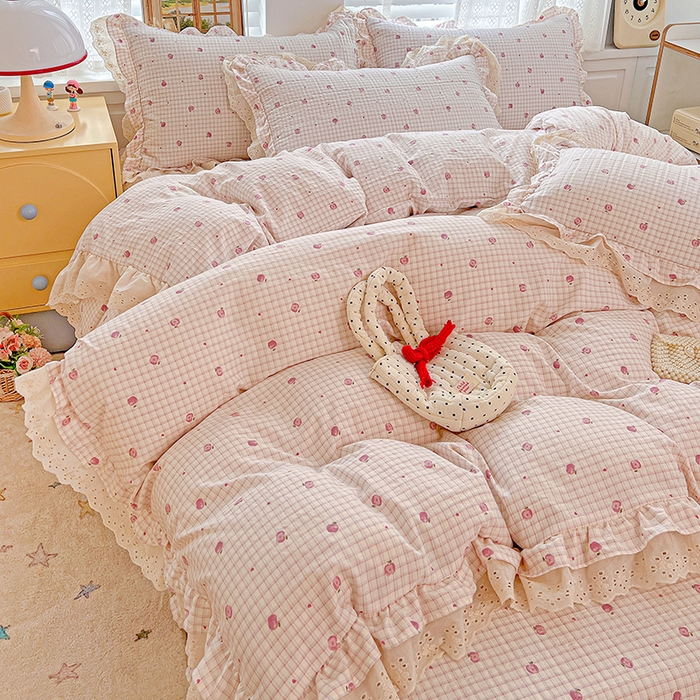 91家纺网 家纺一手货源 找家纺 梦莱斯 2025新款田园碎花纯棉花边四件套-床盖款 花精灵