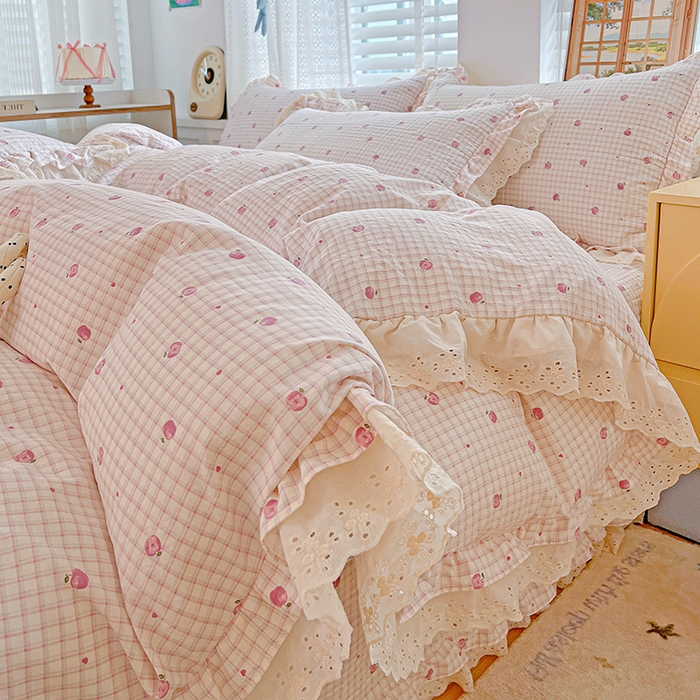 91家纺网 家纺一手货源 找家纺 梦莱斯 2025新款田园碎花纯棉花边四件套-床盖款 花精灵