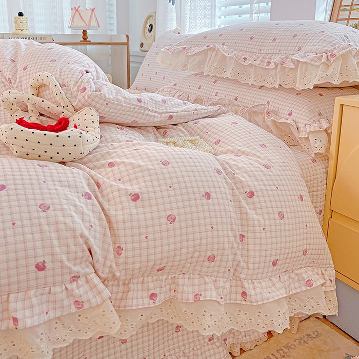 91家纺网 家纺一手货源 找家纺 梦莱斯 2025新款田园碎花纯棉花边四件套-床盖款 花精灵