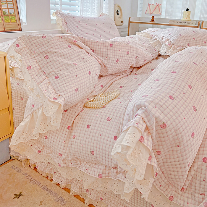 91家纺网 家纺一手货源 找家纺 梦莱斯 2025新款田园碎花纯棉花边四件套-床盖款 花精灵