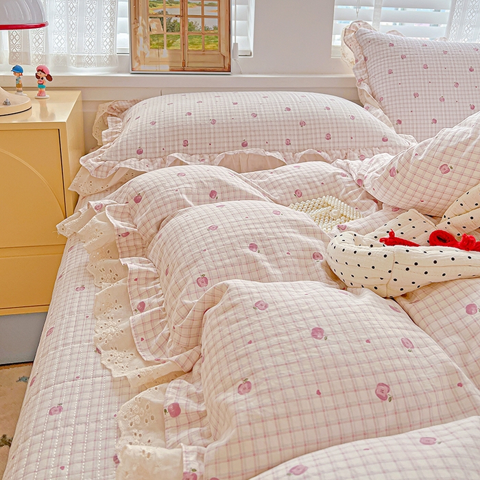 91家纺网 家纺一手货源 找家纺 梦莱斯 2025新款田园碎花纯棉花边四件套-床盖款 花精灵