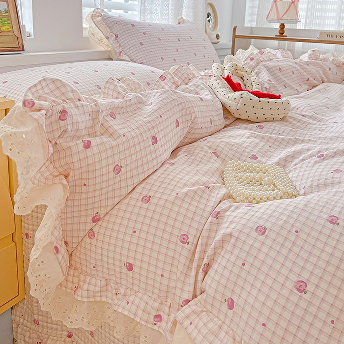 91家纺网 家纺一手货源 找家纺 梦莱斯 2025新款田园碎花纯棉花边四件套-床盖款 花精灵