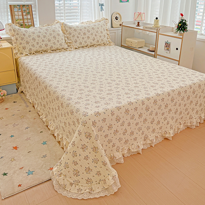 91家纺网 家纺一手货源 找家纺 梦莱斯 2025新款田园碎花纯棉花边四件套-床盖款 莱茵