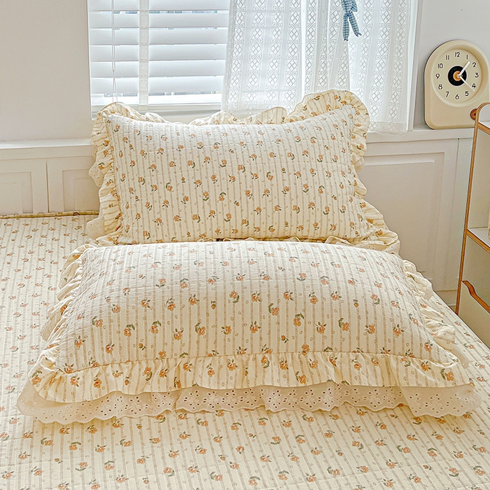 91家纺网 家纺一手货源 找家纺 梦莱斯 2025新款田园碎花纯棉花边四件套-床盖款 花开半夏