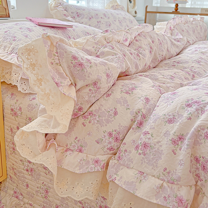 91家纺网 家纺一手货源 找家纺 梦莱斯 2025新款田园碎花纯棉花边四件套-床盖款 秘境花园