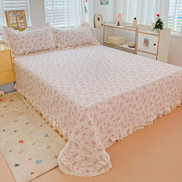 91家纺网 家纺一手货源 找家纺 梦莱斯 2025新款田园碎花纯棉花边四件套-床盖款 秘境花园