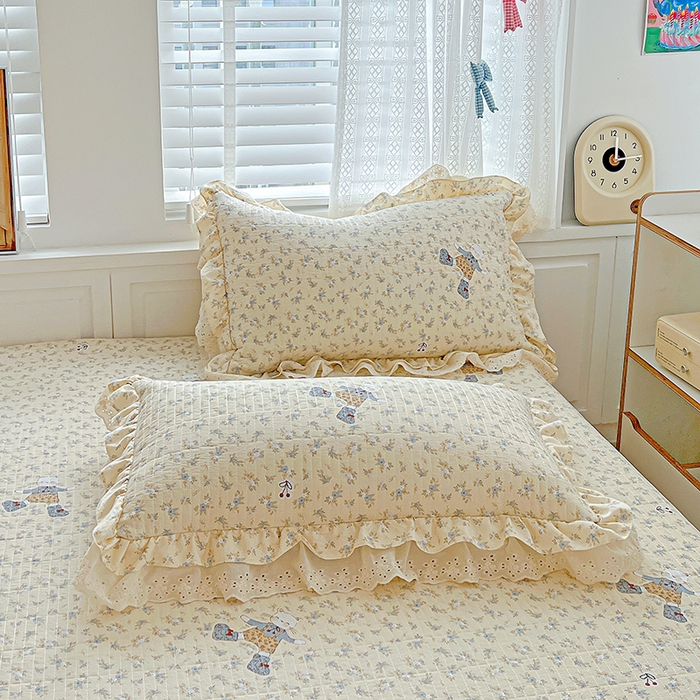 91家纺网 家纺一手货源 找家纺 梦莱斯 2025新款田园碎花纯棉花边四件套-床盖款 绿叶仙踪