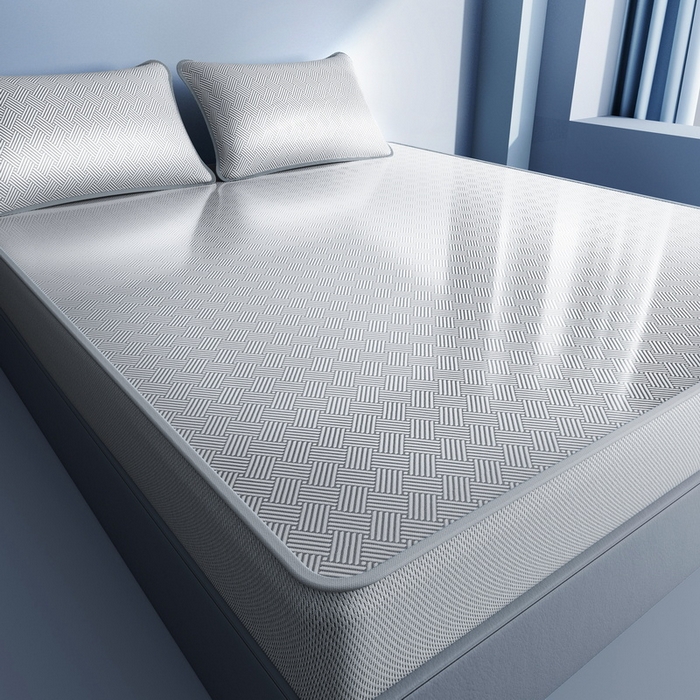 91家纺网 家纺一手货源 找家纺 小叮当家纺仓储工厂店 2025新款凉感三明治冰丝席凉席-芳华系列-床笠款-版本二 芳华床笠-方格纹（灰）