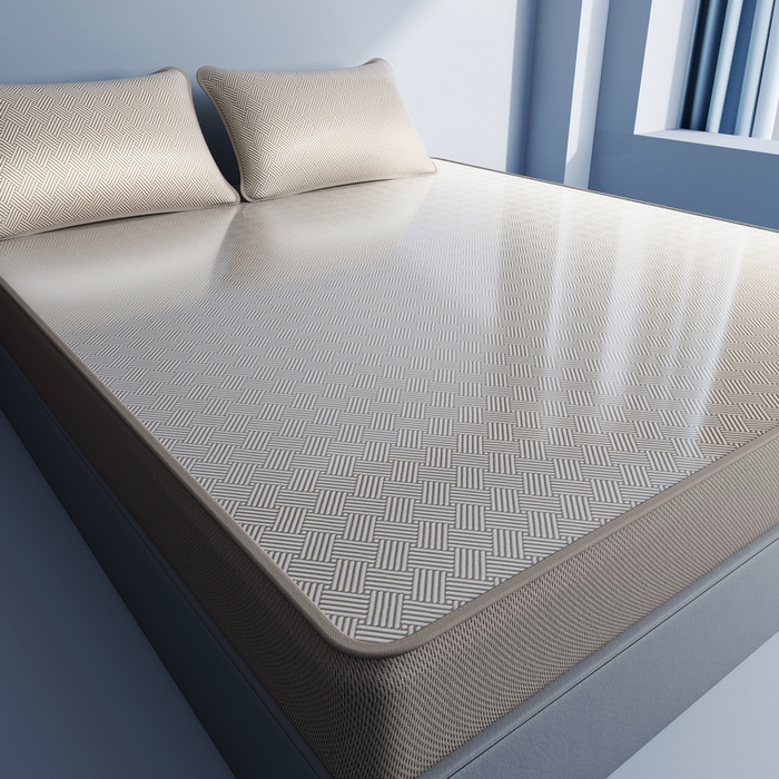 91家纺网 家纺一手货源 找家纺 小叮当家纺仓储工厂店 2025新款凉感三明治冰丝席凉席-芳华系列-床笠款-版本二 芳华床笠-方格纹（咖）