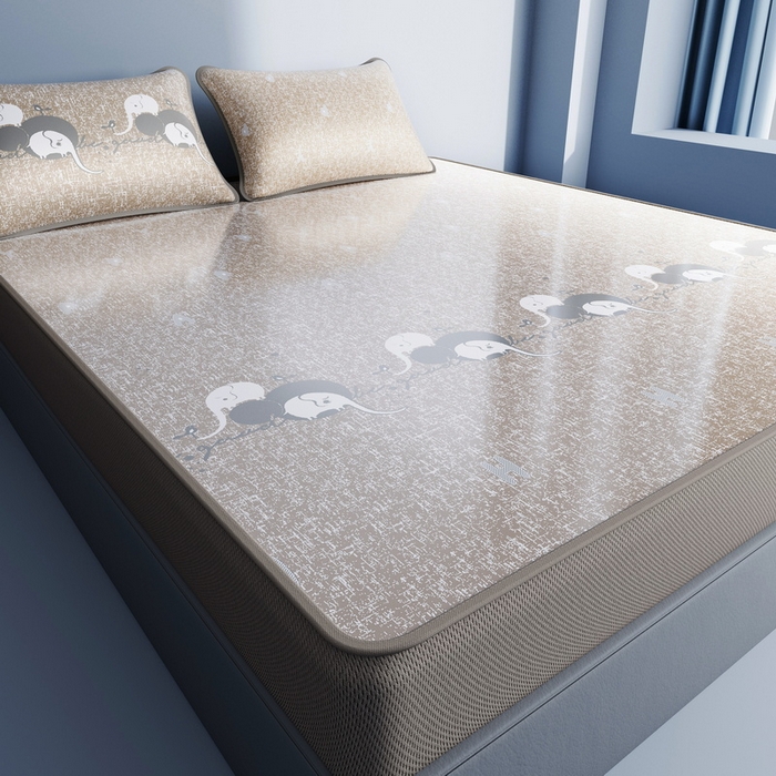 91家纺网 家纺一手货源 找家纺 小叮当家纺仓储工厂店 2025新款凉感三明治冰丝席凉席-芳华系列-床笠款-版本二 芳华床笠-卡通小象（咖）