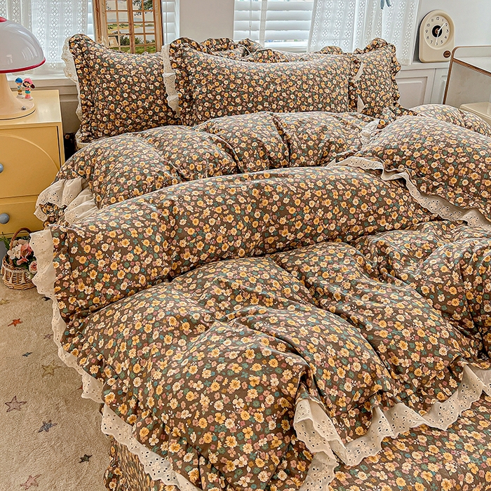 91家纺网 家纺一手货源 找家纺 梦莱斯 2025新款田园碎花纯棉花边四件套-床盖款 糜花似锦